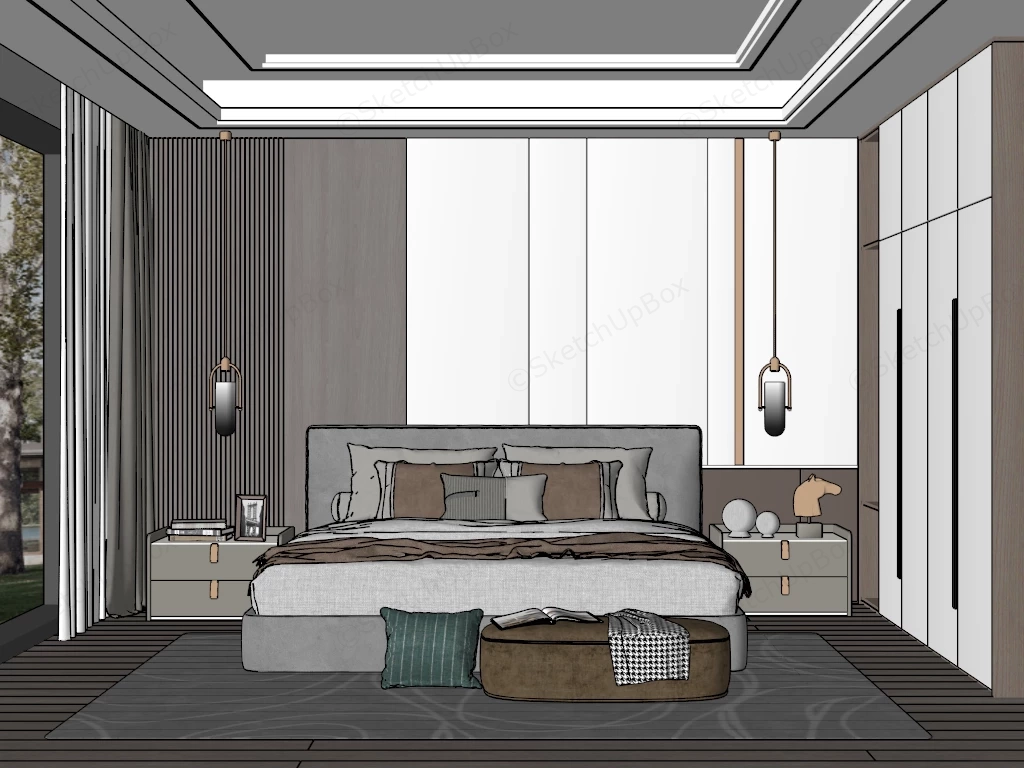 Scandinavian Neutral Bedroom sketchup model preview - SketchupBox