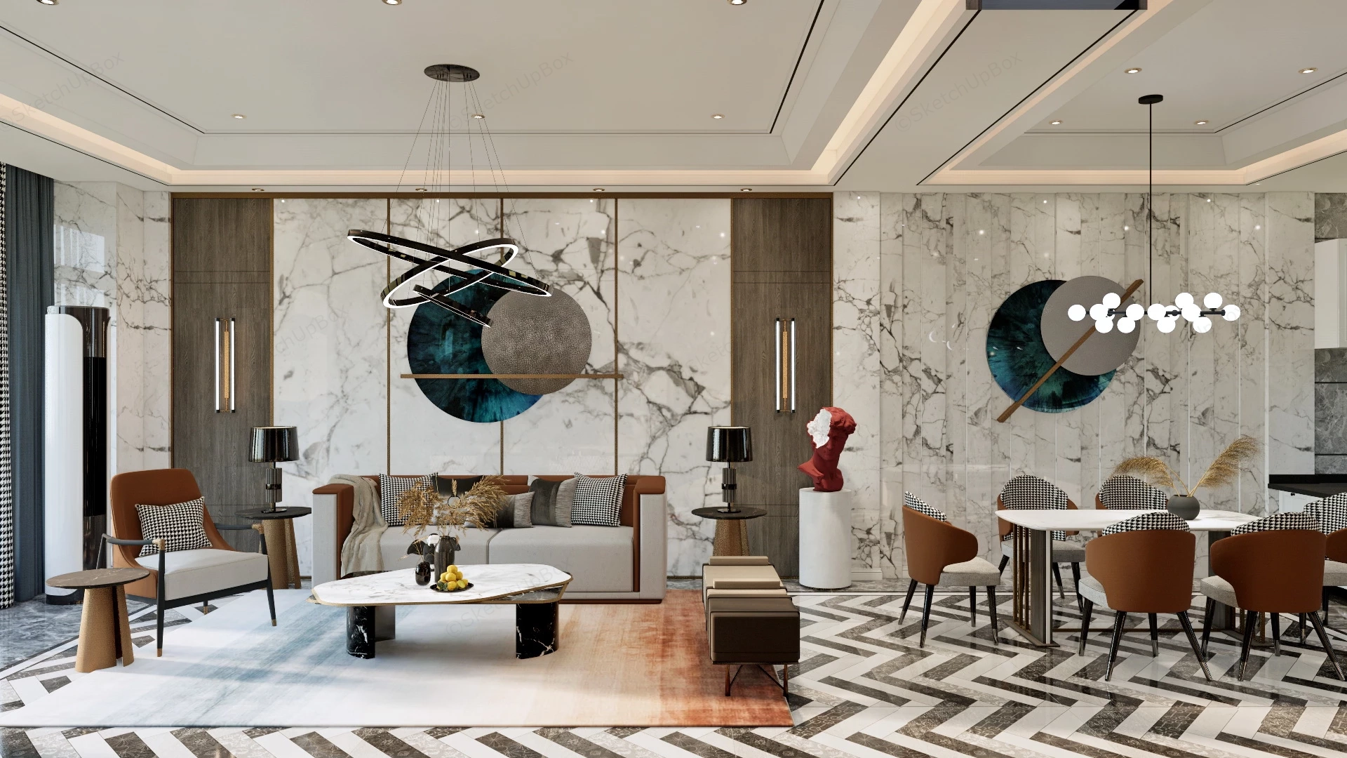 Modern Living Room & Dining Room Combo sketchup model preview - SketchupBox