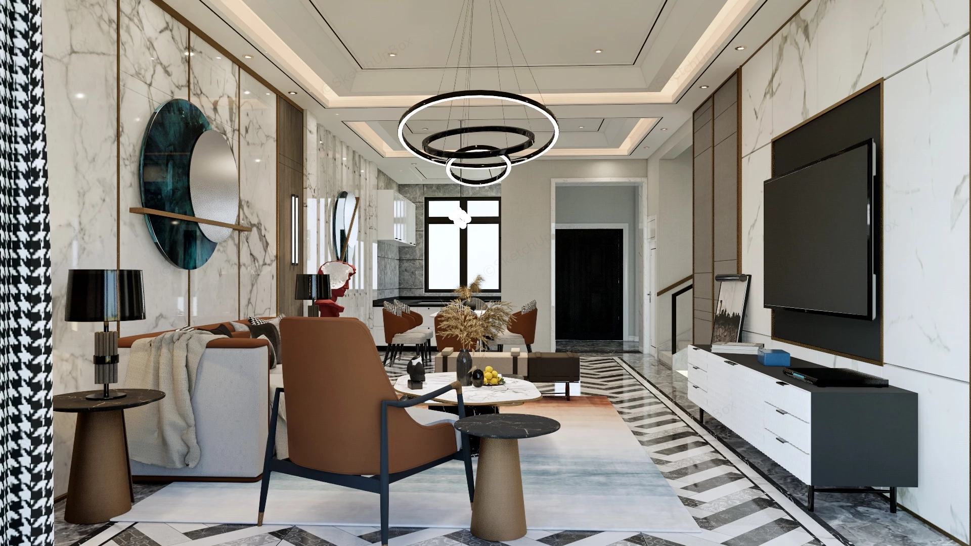 Modern Living Room & Dining Room Combo sketchup model preview - SketchupBox