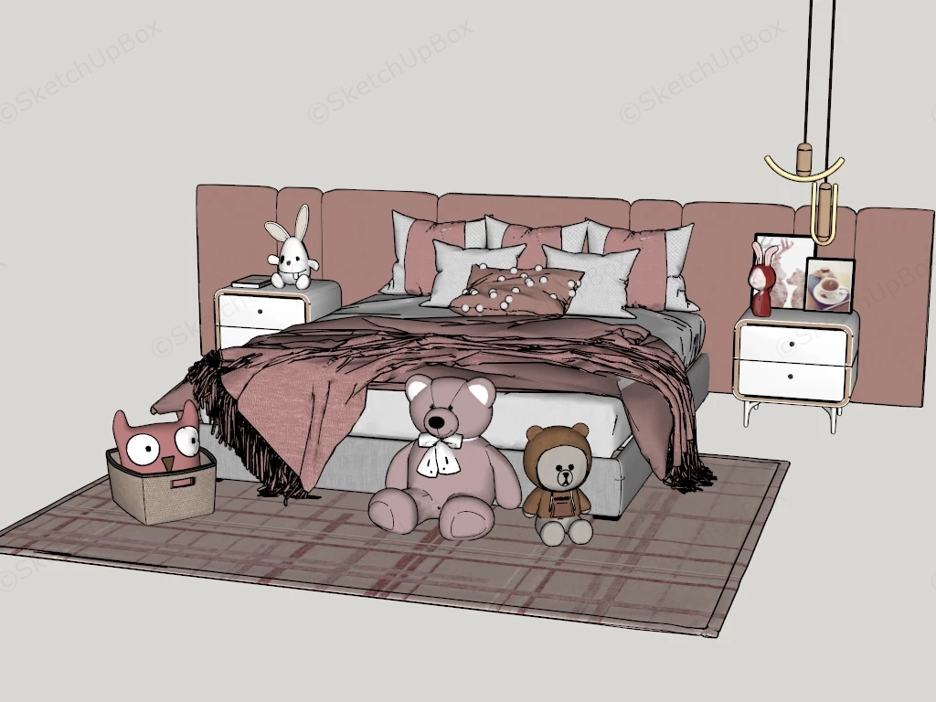 Modern Teen Girl Bedroom Set sketchup model preview - SketchupBox