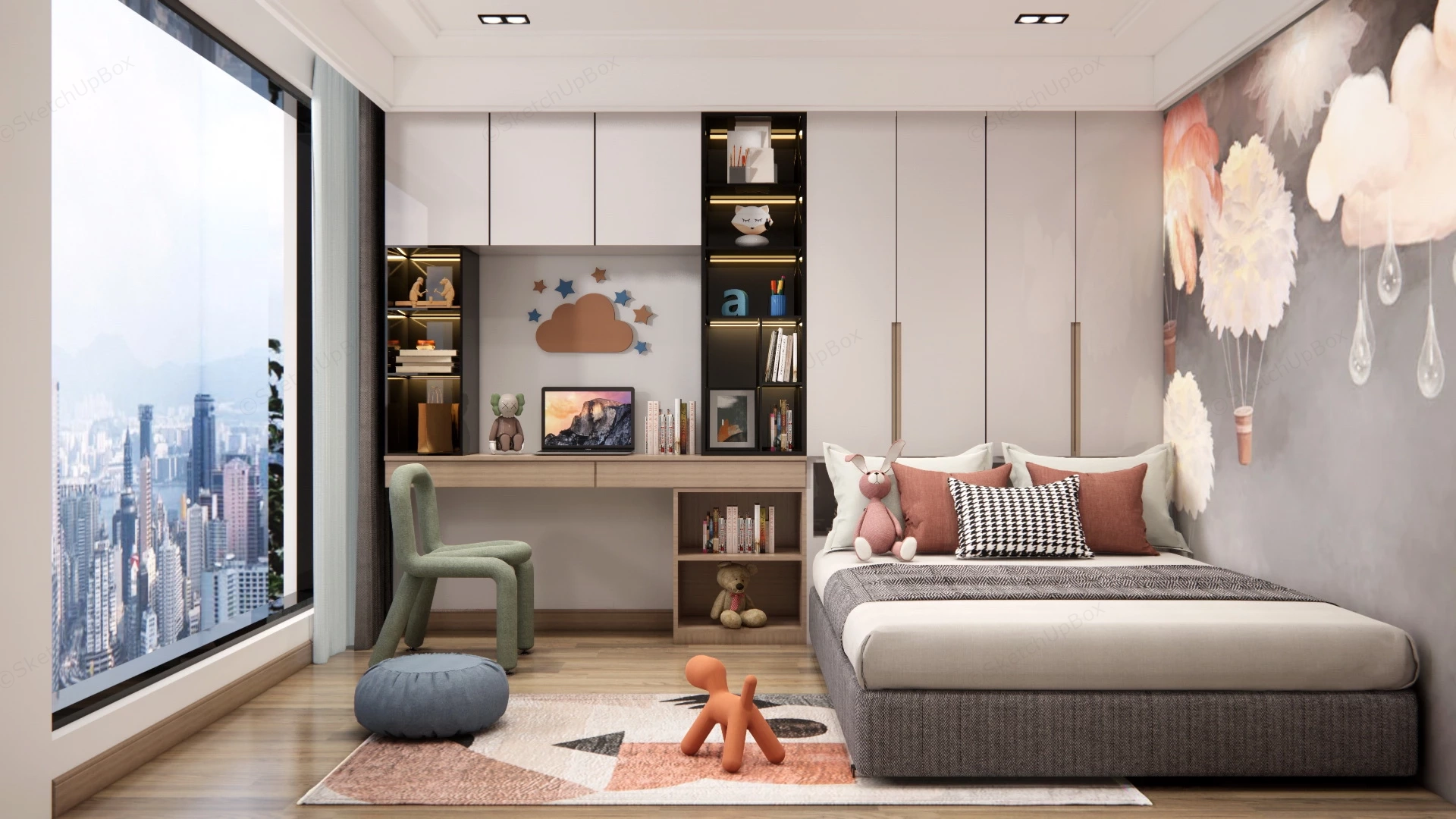 Aesthetic Teen Girl Bedroom sketchup model preview - SketchupBox