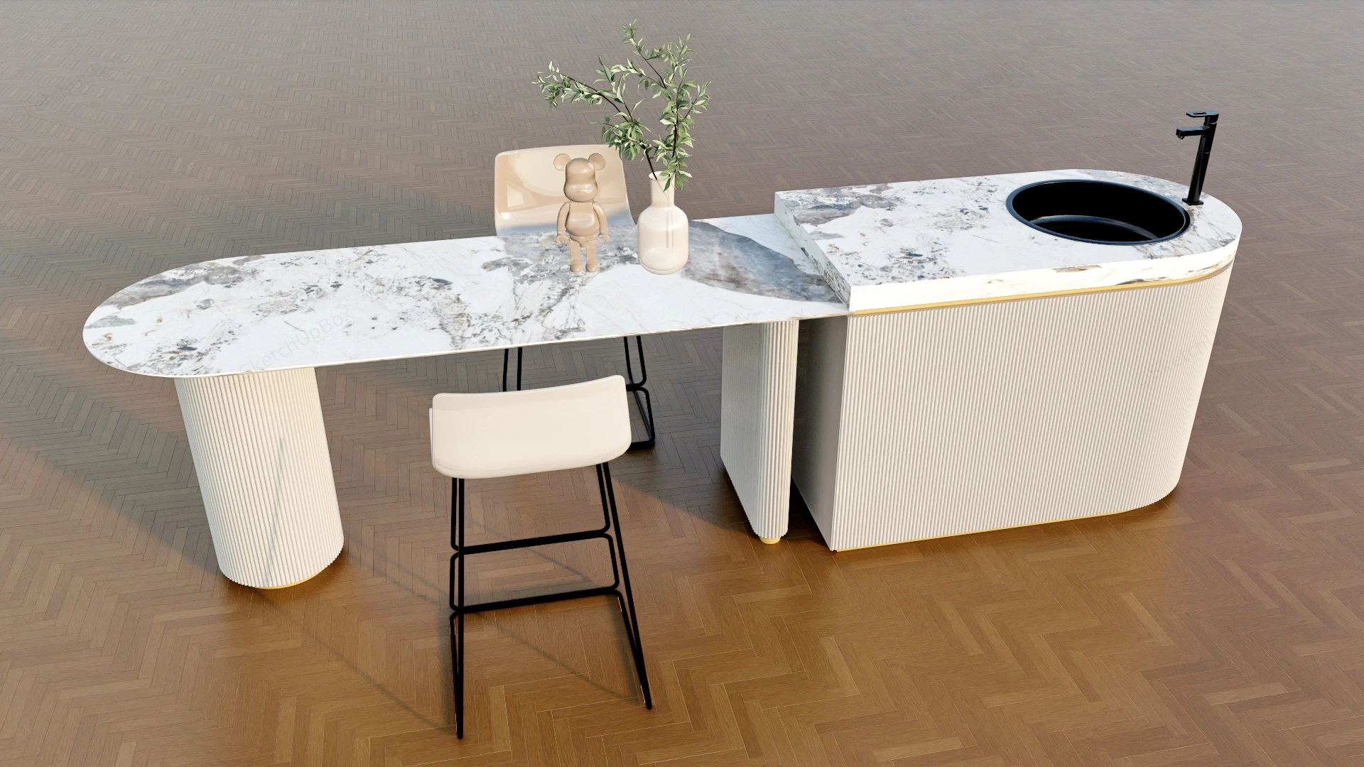 Modern Marble Kitchen Island Table sketchup model preview - SketchupBox