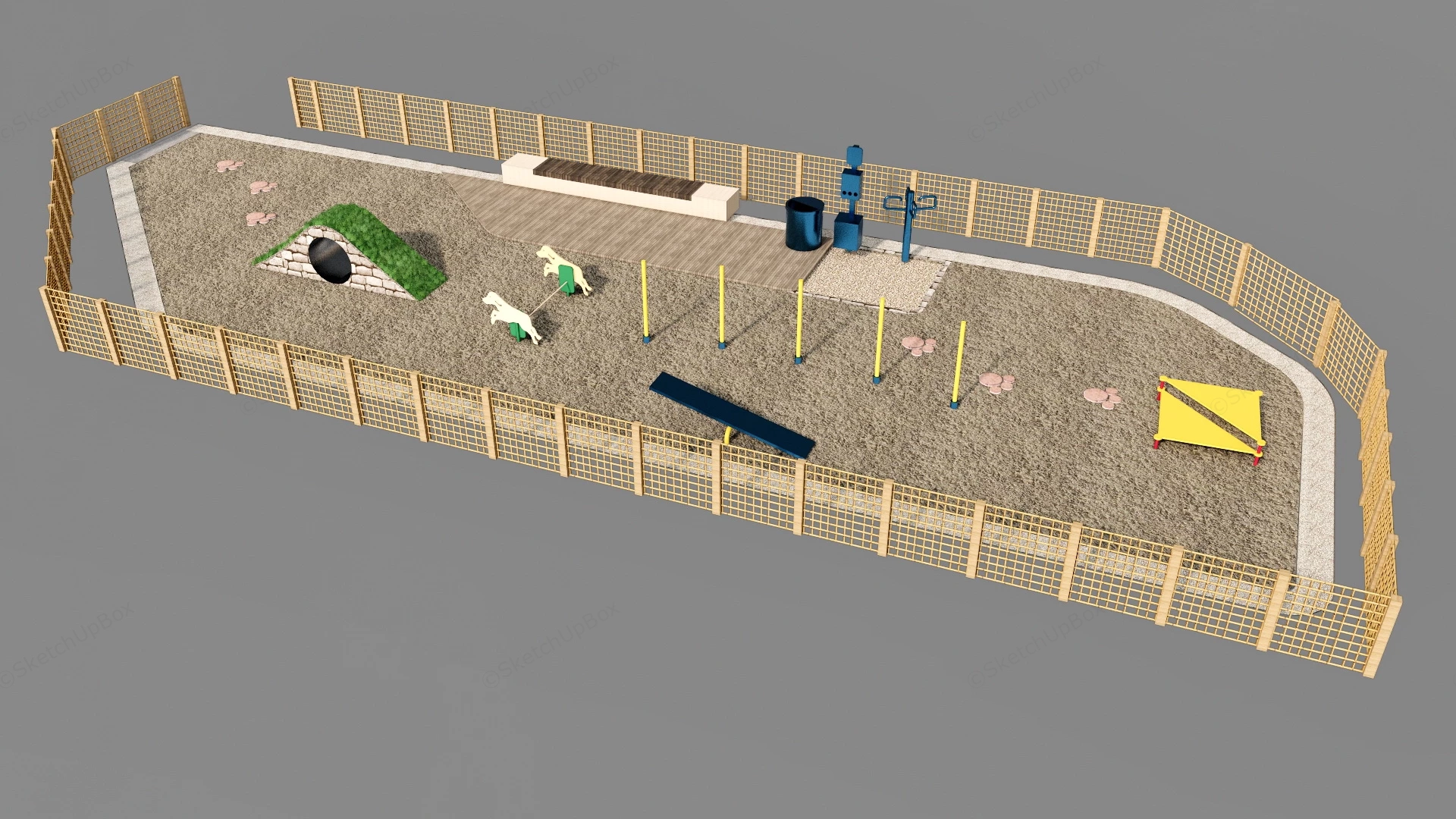 Fenced Dog Agility Park sketchup model preview - SketchupBox