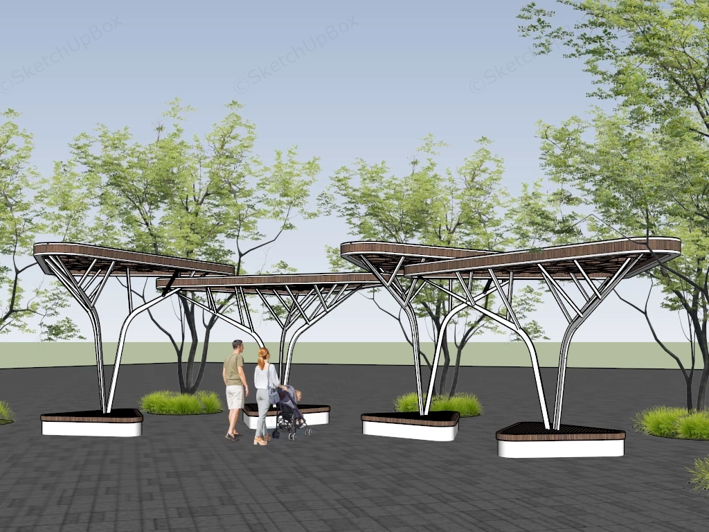 Modern Urban Pergola With Seating Area sketchup model preview - SketchupBox