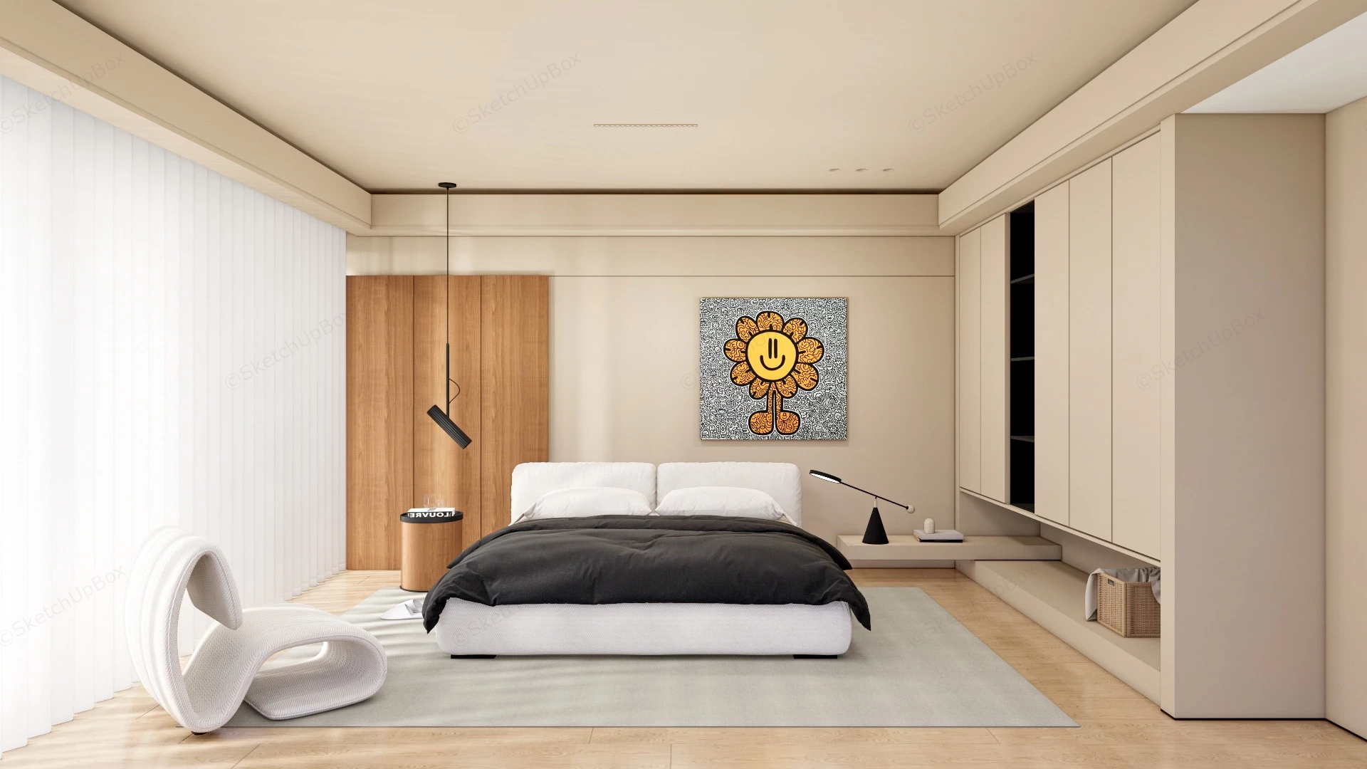 Modern Minimal Bedroom sketchup model preview - SketchupBox