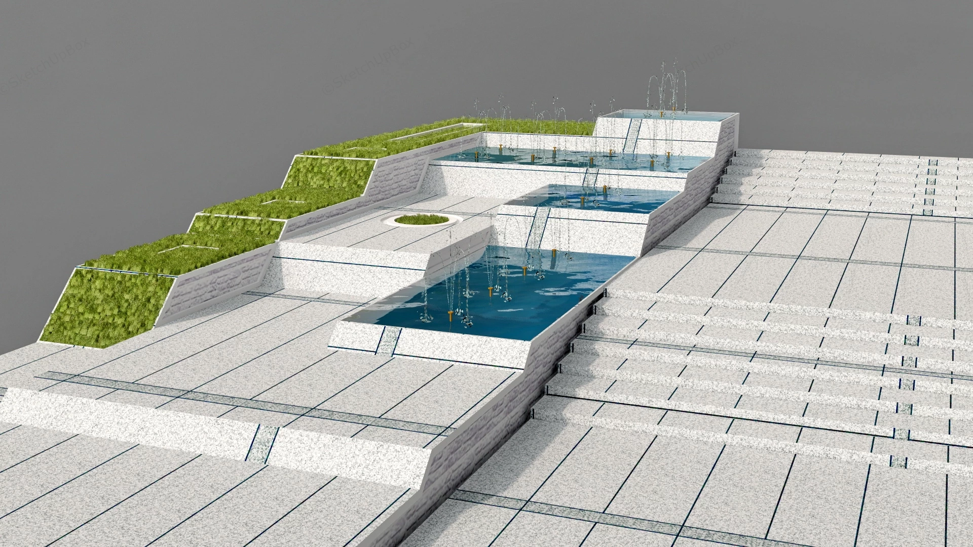 Outdoor City Stairs With Fountain sketchup model preview - SketchupBox