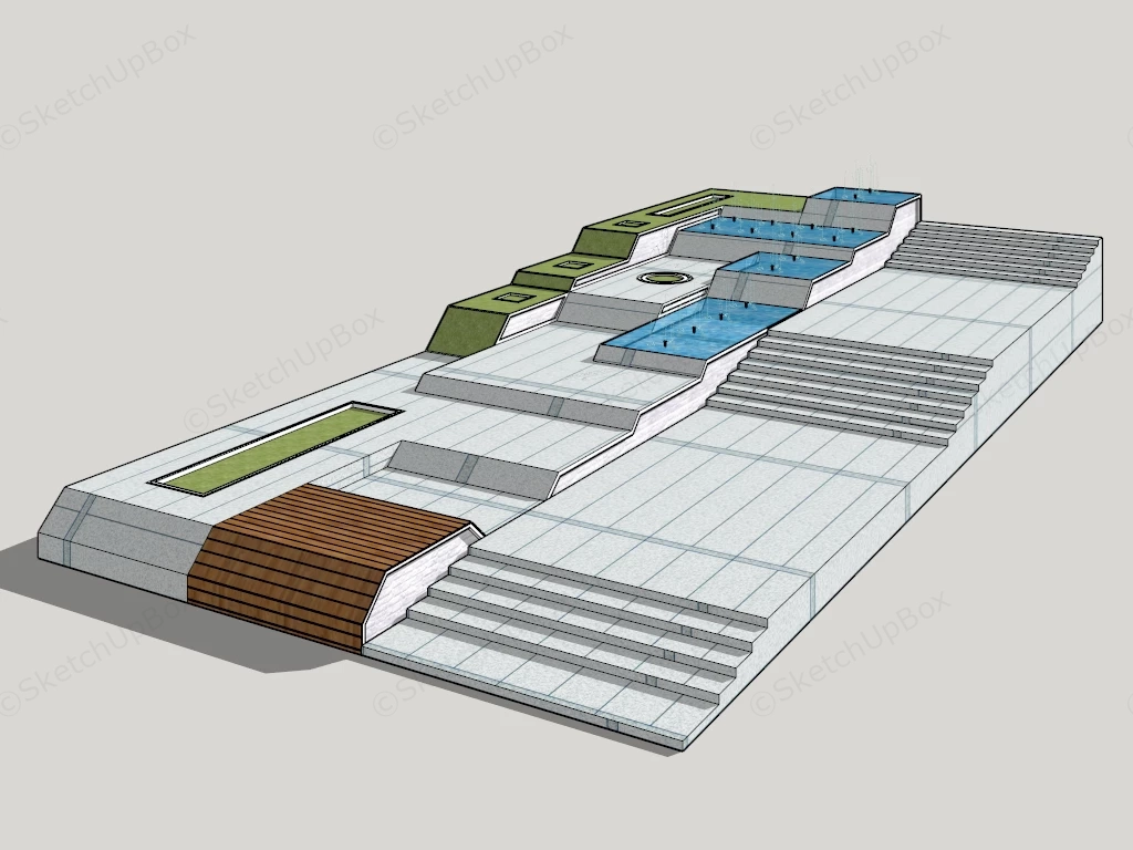 Outdoor City Stairs With Fountain sketchup model preview - SketchupBox