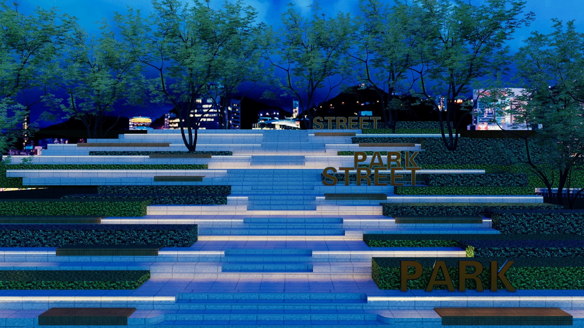 Street Park Seating Steps With Lighting sketchup model preview - SketchupBox