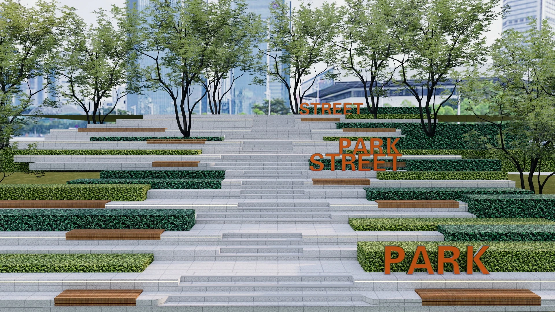 Street Park Seating Steps With Lighting sketchup model preview - SketchupBox