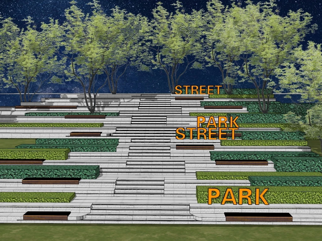 Street Park Seating Steps With Lighting sketchup model preview - SketchupBox
