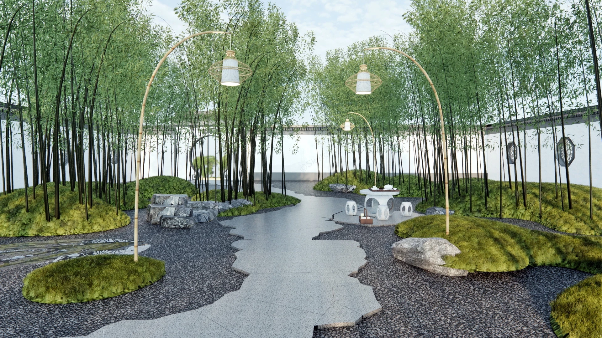 Chinese Bamboo Garden Design sketchup model preview - SketchupBox