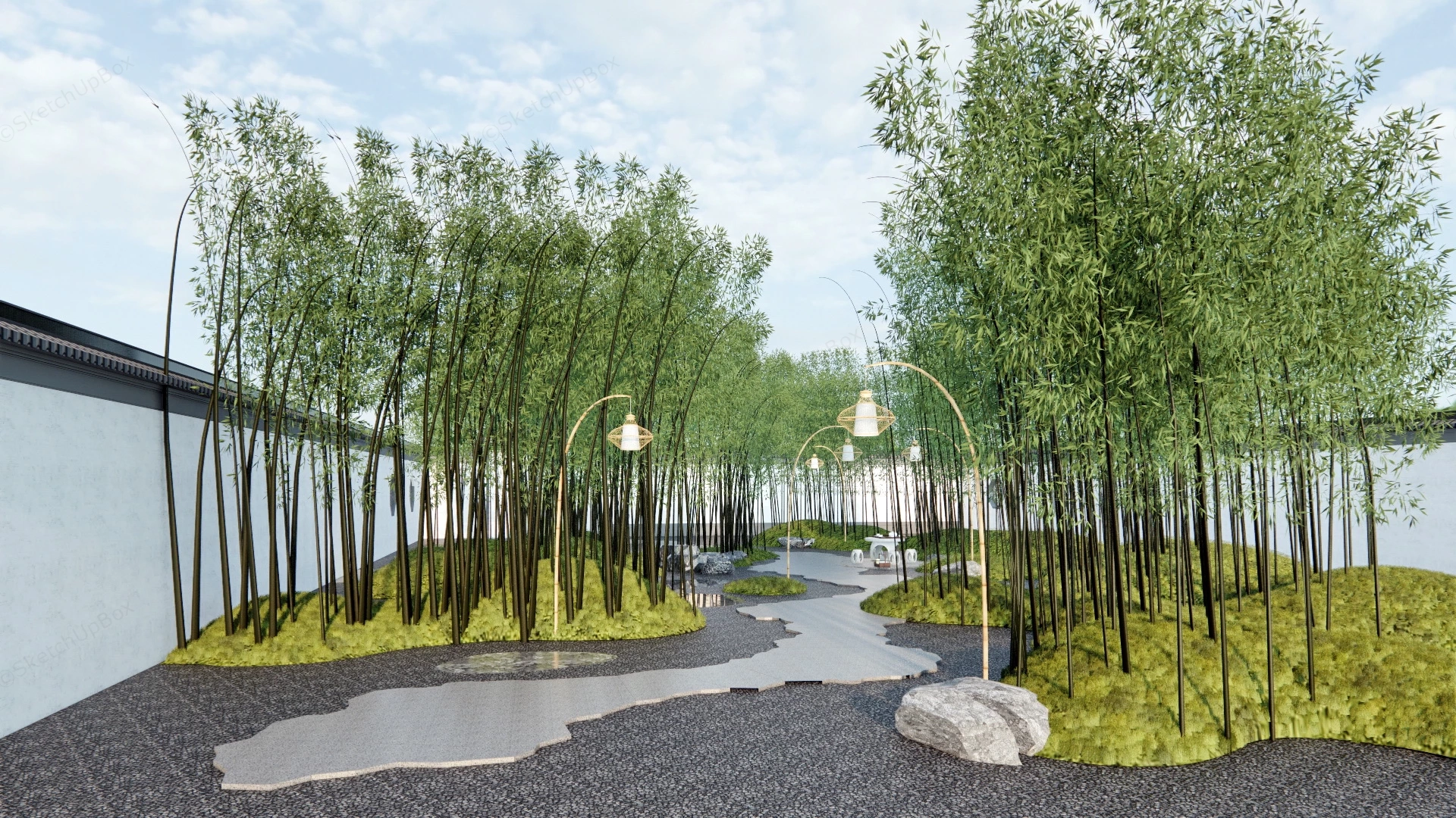 Chinese Bamboo Garden Design sketchup model preview - SketchupBox