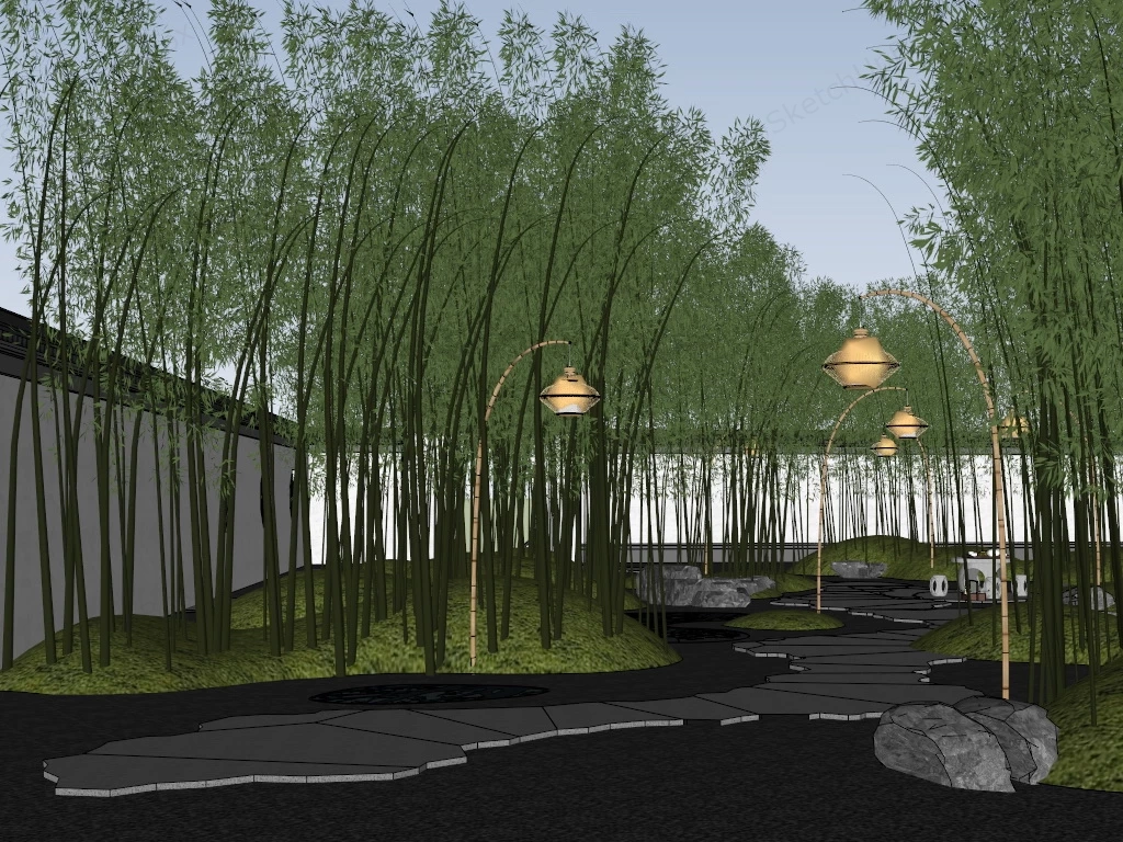Chinese Bamboo Garden Design sketchup model preview - SketchupBox