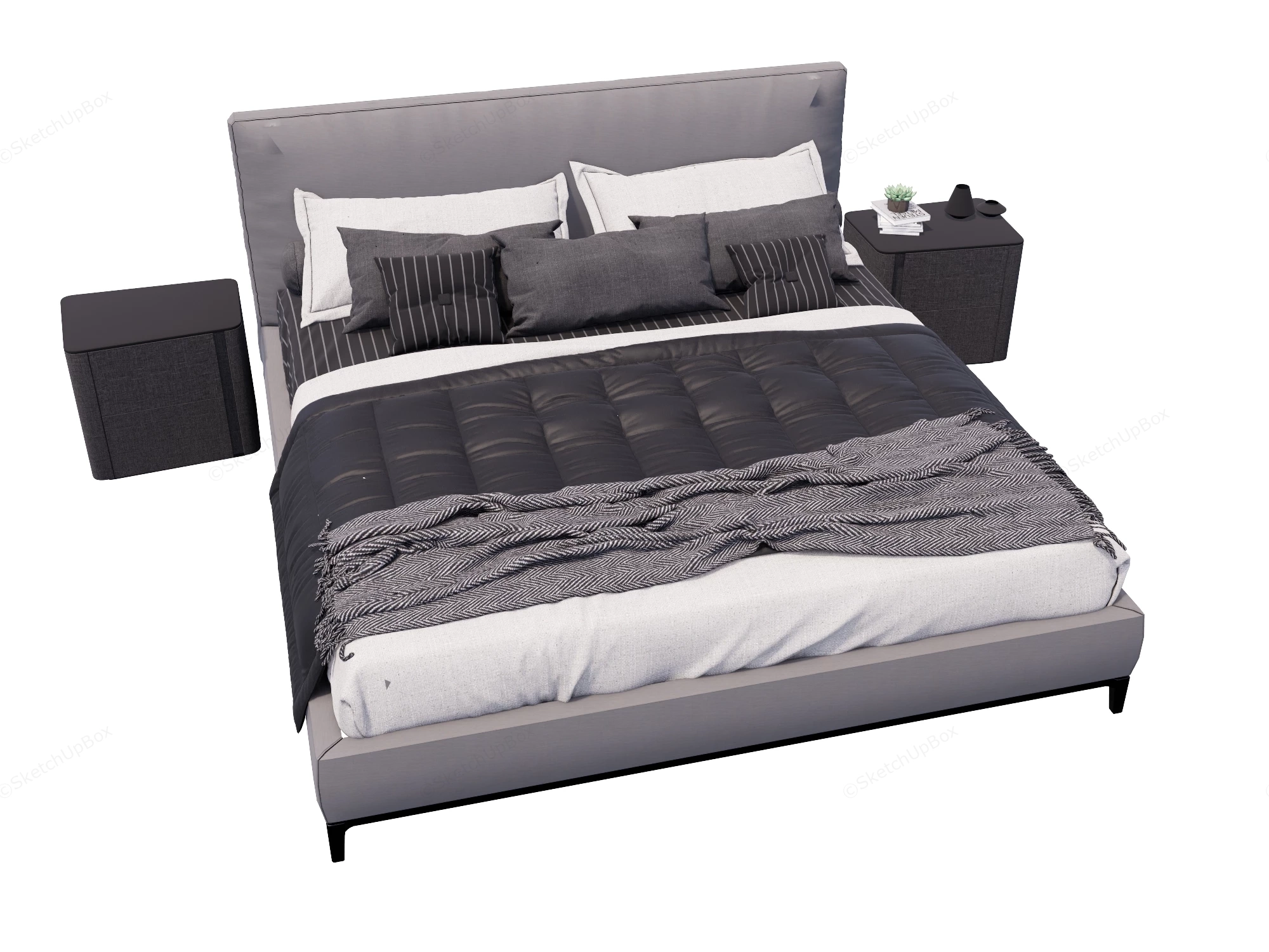 Contemporary 3 Piece Bed Set sketchup model preview - SketchupBox