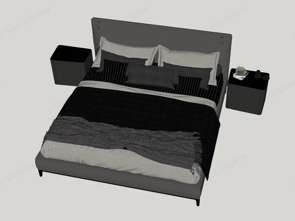 Contemporary 3 Piece Bed Set sketchup model preview - SketchupBox
