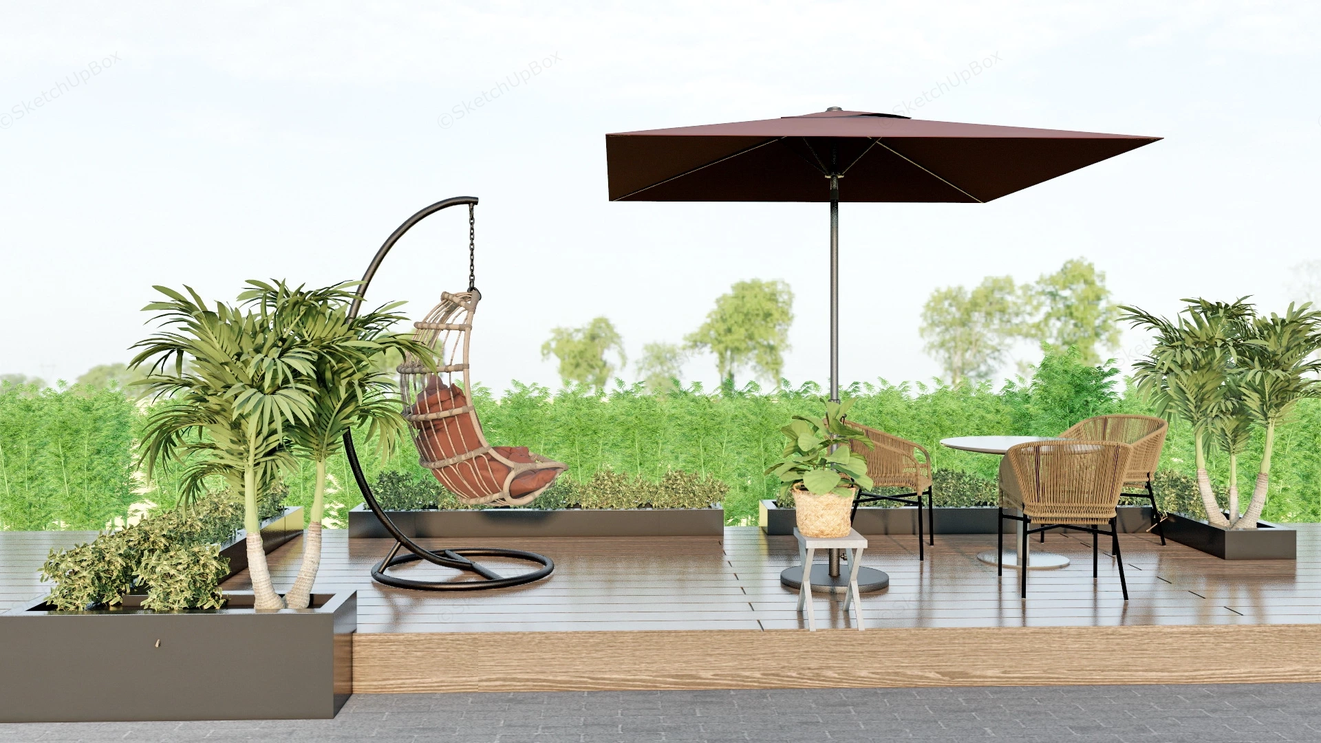 Patio Dining Set With Umbrella sketchup model preview - SketchupBox