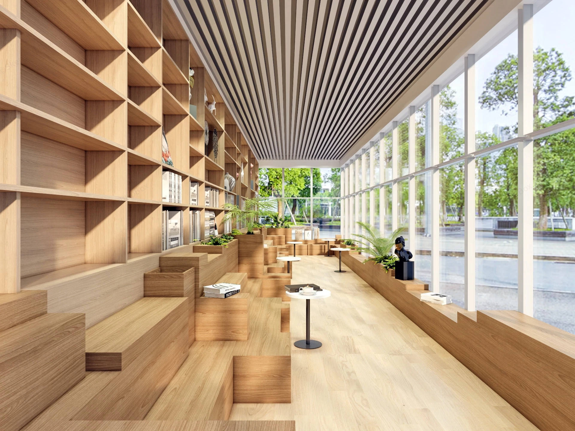 Narrow Literary Cafe Interior sketchup model preview - SketchupBox