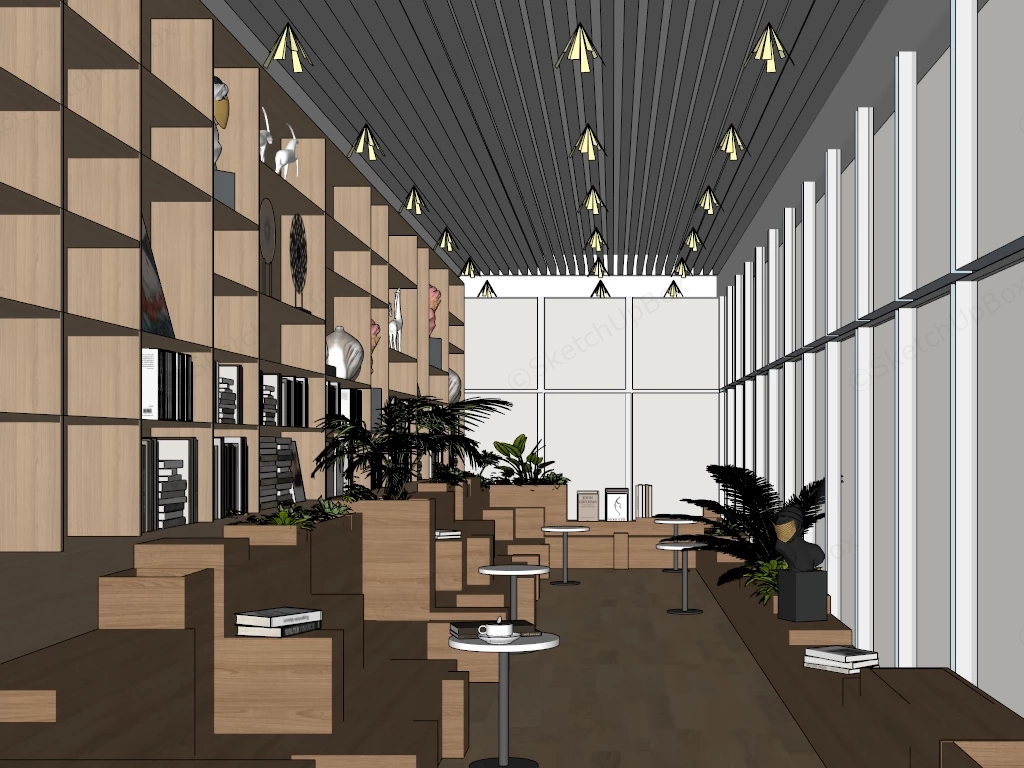 Narrow Literary Cafe Interior sketchup model preview - SketchupBox