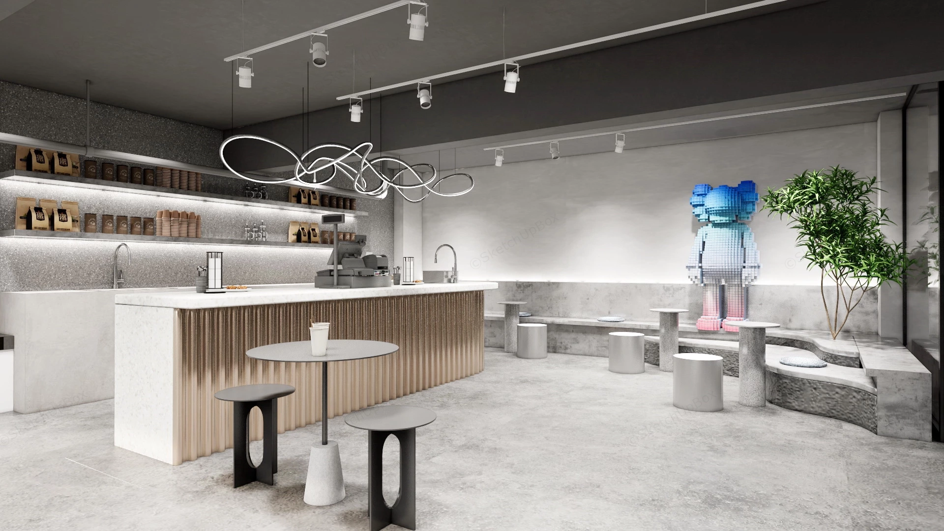 Minimalist Industrial Cafe sketchup model preview - SketchupBox