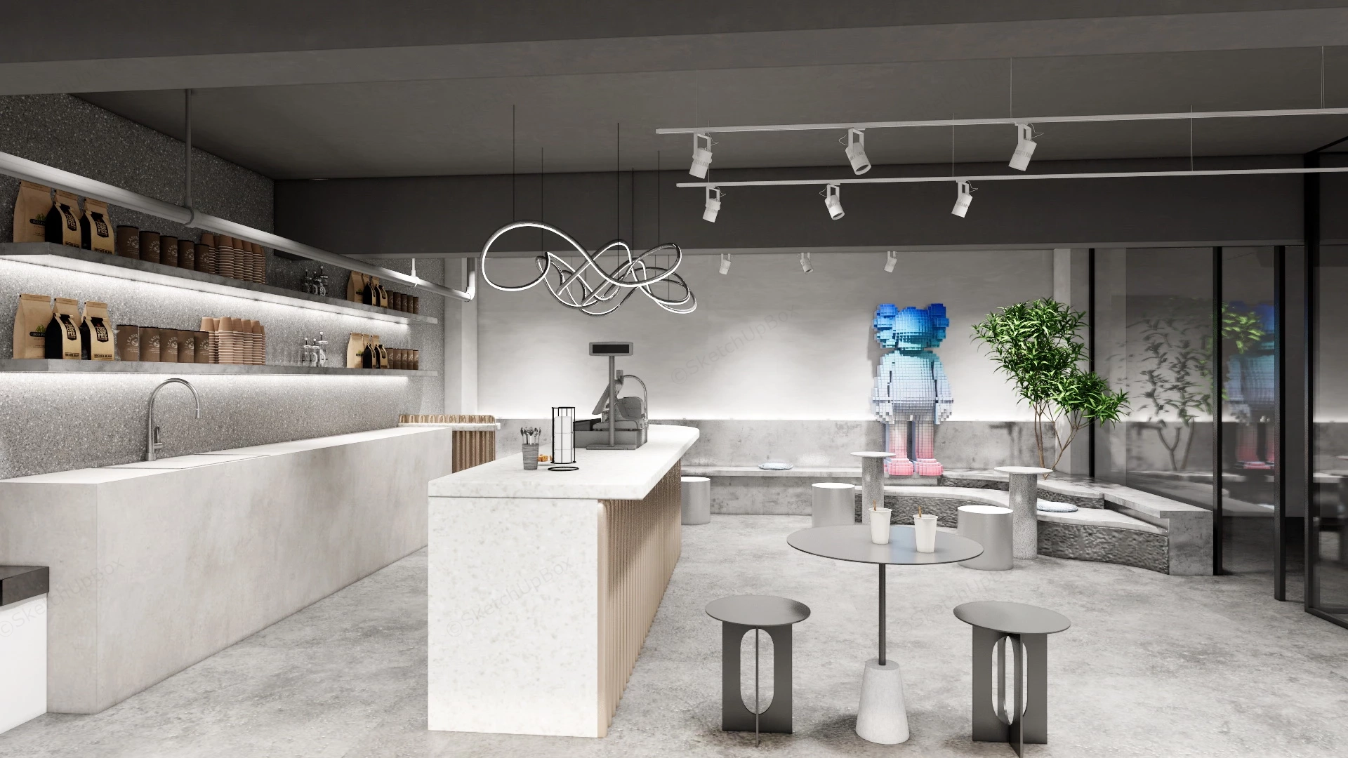 Minimalist Industrial Cafe sketchup model preview - SketchupBox