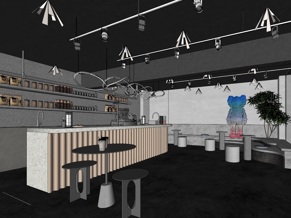 Minimalist Industrial Cafe sketchup model preview - SketchupBox