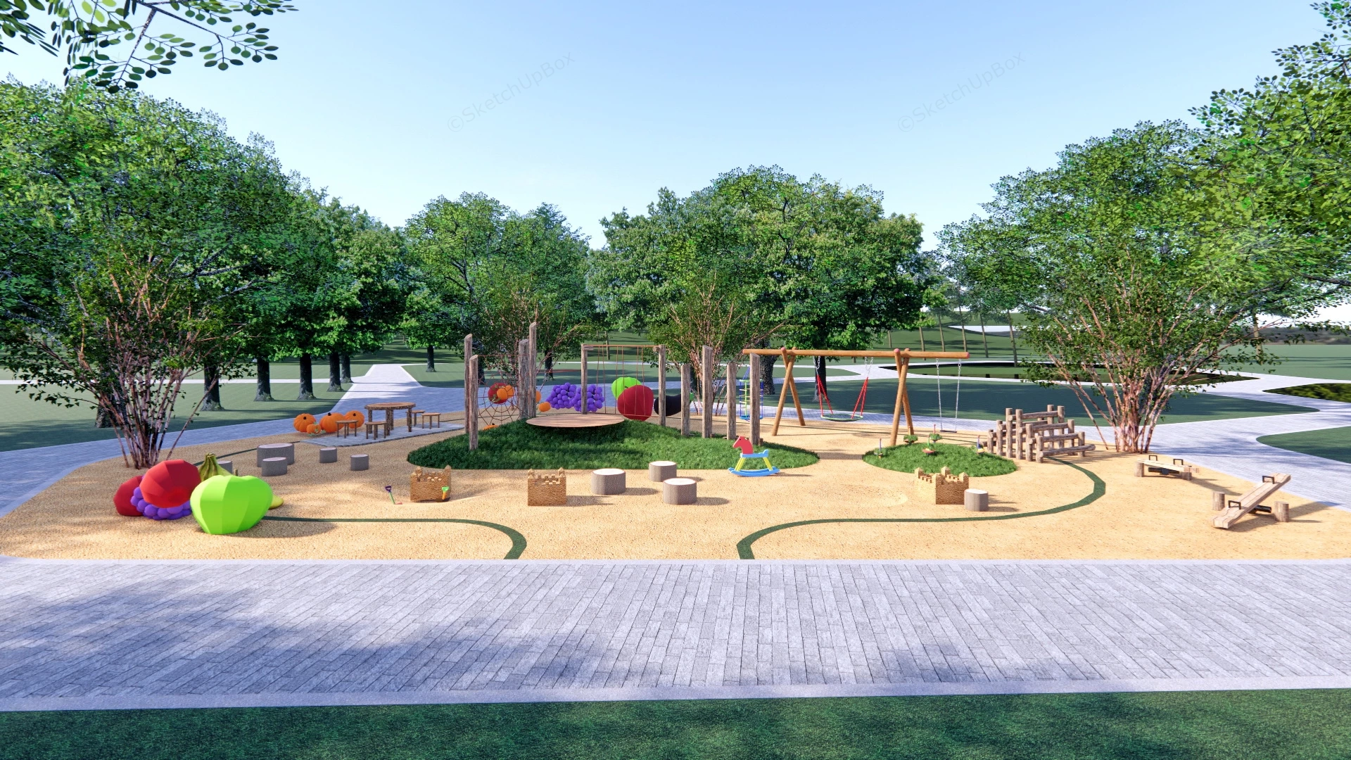 Natural Playground Design sketchup model preview - SketchupBox