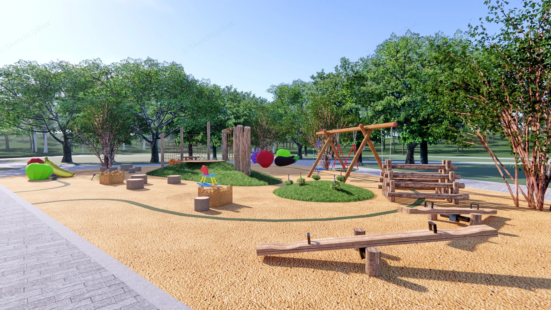 Natural Playground Design sketchup model preview - SketchupBox