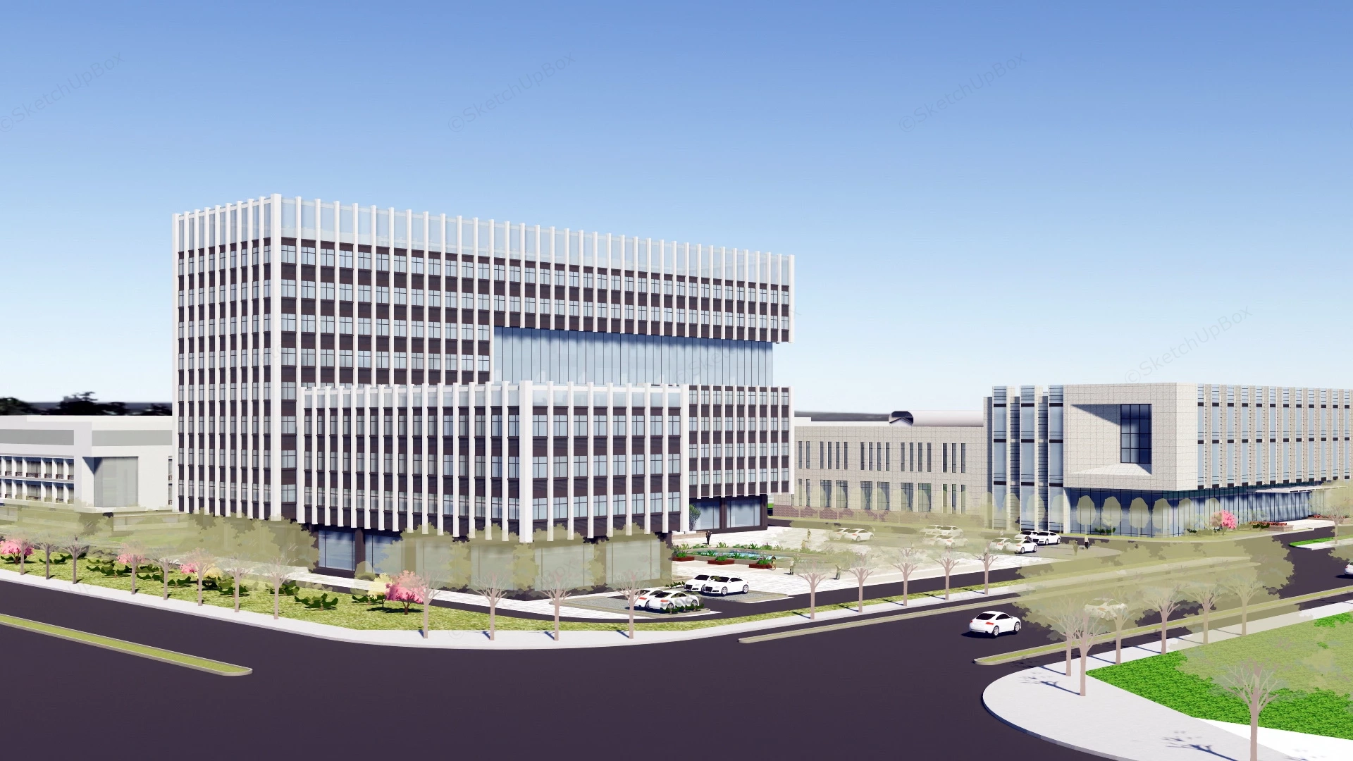 Modern Industrial Park Buildings sketchup model preview - SketchupBox