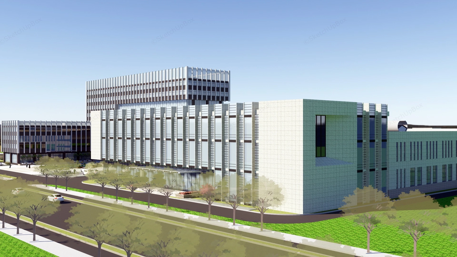 Modern Industrial Park Buildings sketchup model preview - SketchupBox