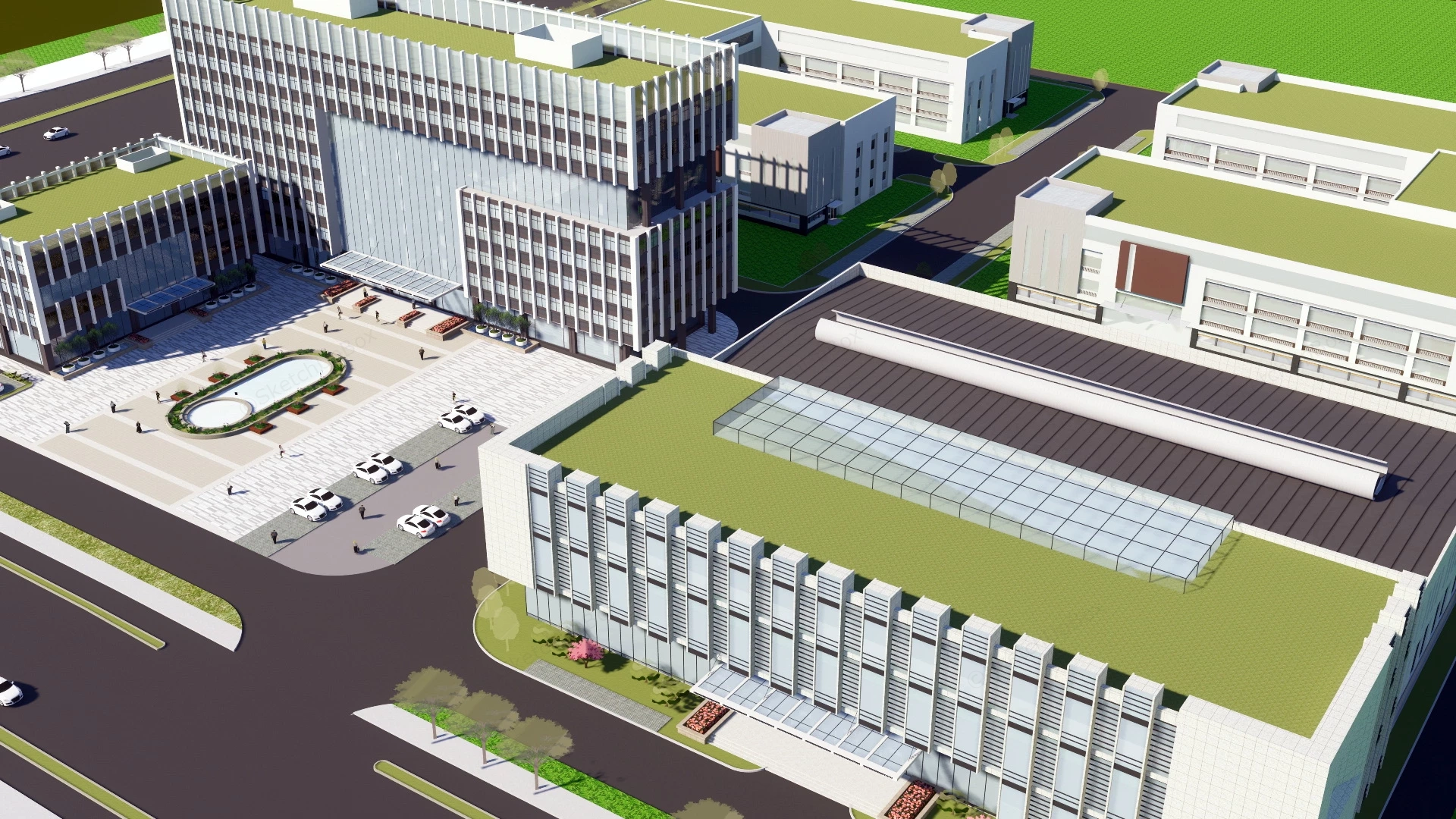 Modern Industrial Park Buildings sketchup model preview - SketchupBox