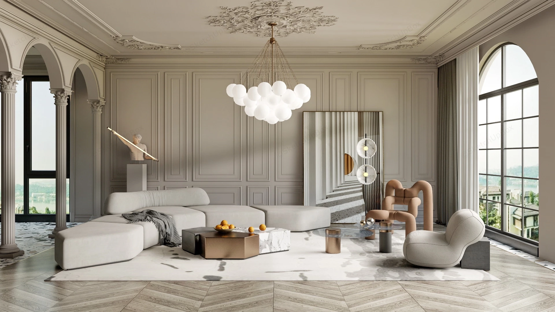 Neoclassical Living Room sketchup model preview - SketchupBox