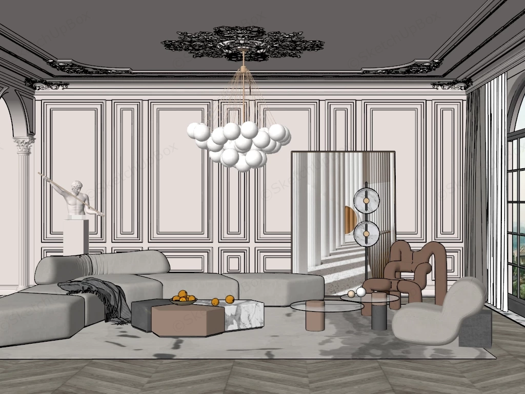 Neoclassical Living Room sketchup model preview - SketchupBox