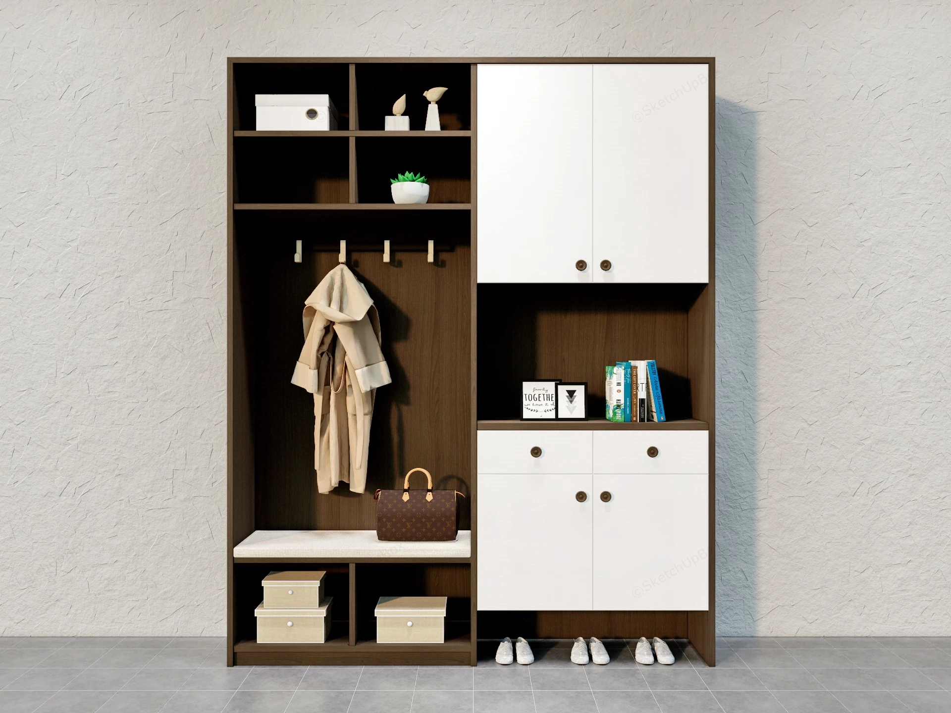 Entryway Hall Tree With Storage sketchup model preview - SketchupBox