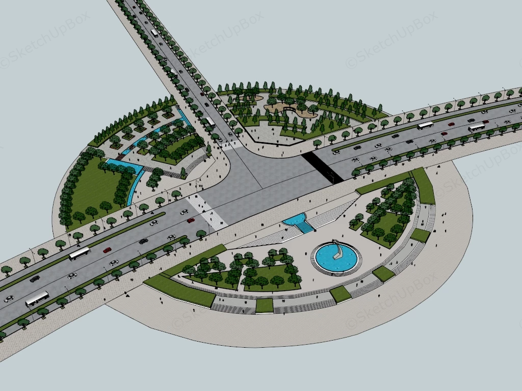 Roundabout Landscape Design sketchup model preview - SketchupBox