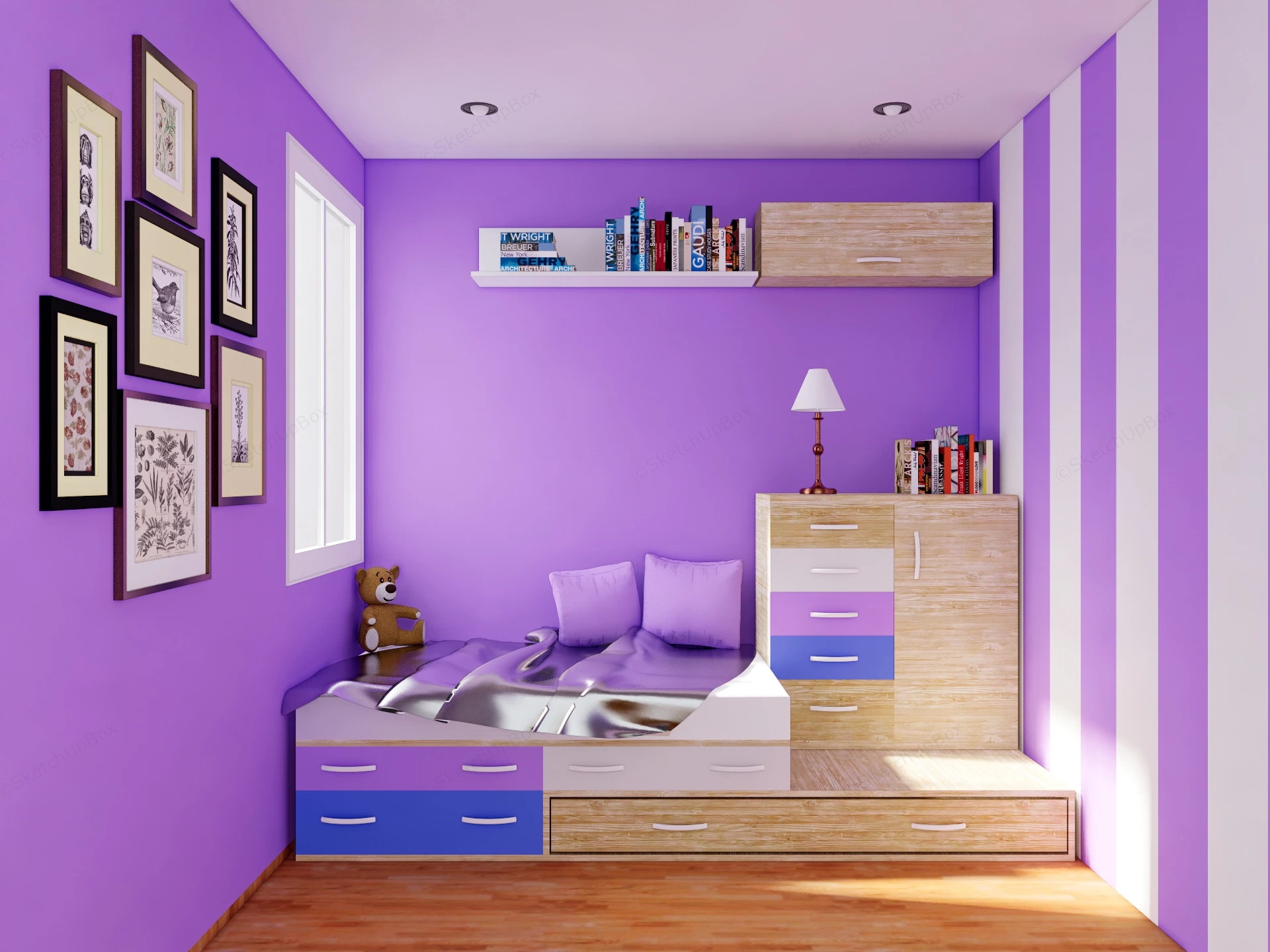 Small Purple Kids Room sketchup model preview - SketchupBox