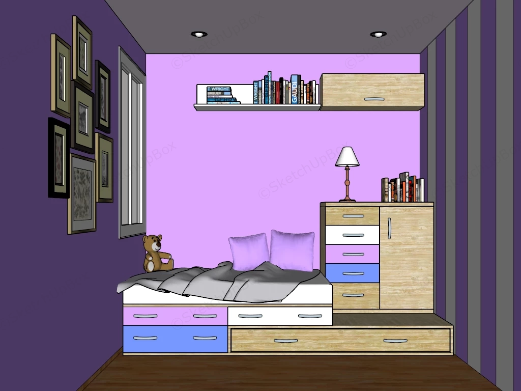 Small Purple Kids Room sketchup model preview - SketchupBox