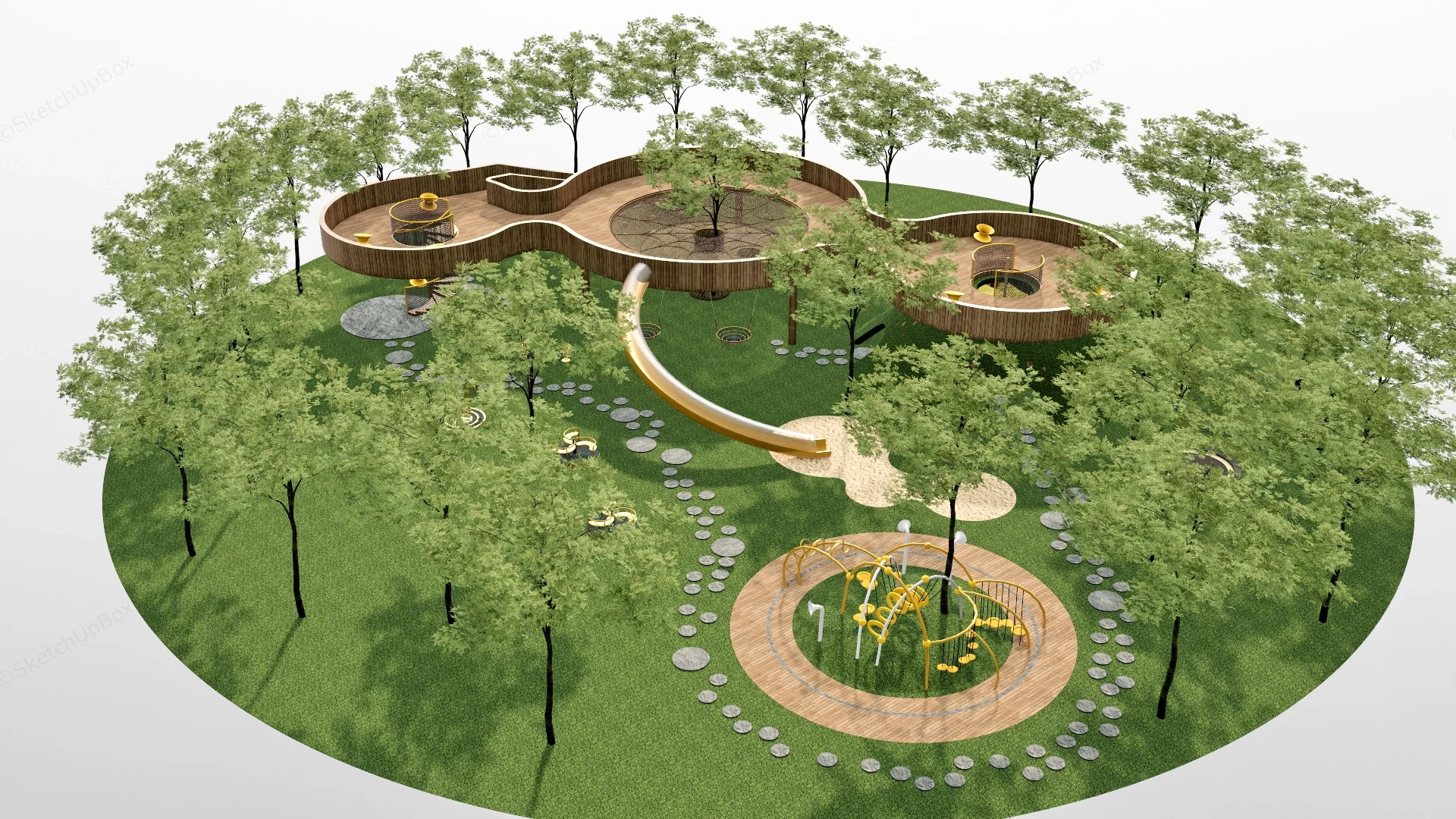 Wooden & Natural Playground Design sketchup model preview - SketchupBox
