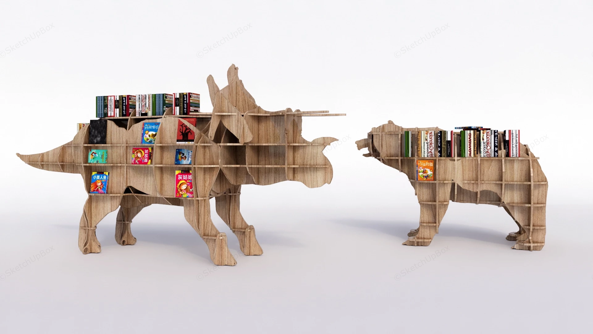 Wooden Animal Bookshelves sketchup model preview - SketchupBox