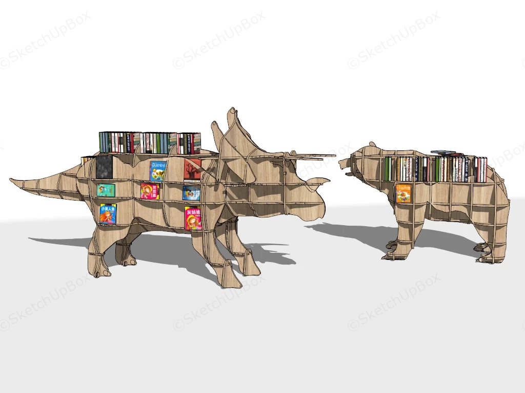 Wooden Animal Bookshelves sketchup model preview - SketchupBox