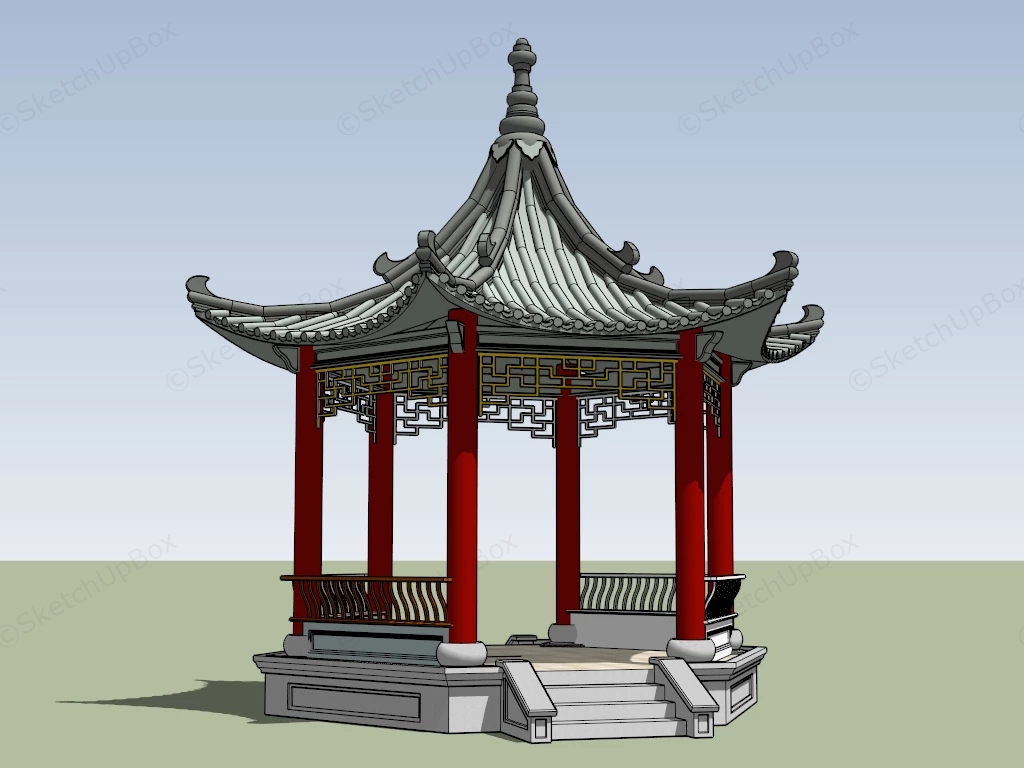 Traditional Chinese Pavilion sketchup model preview - SketchupBox