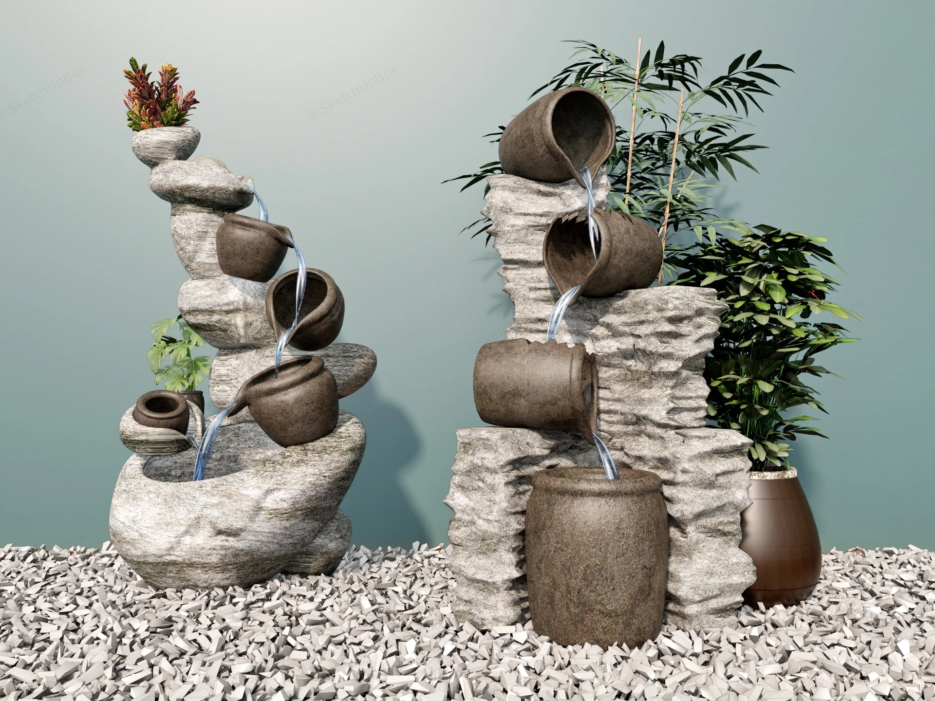 Backyard Clay Pots Waterfall sketchup model preview - SketchupBox