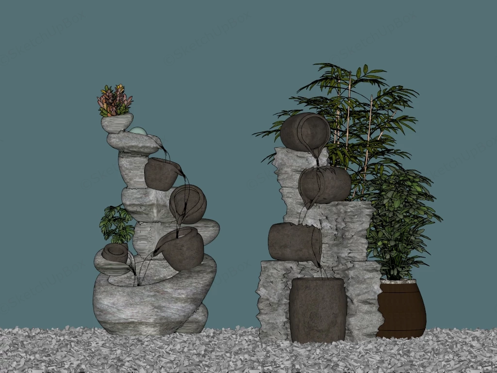Backyard Clay Pots Waterfall sketchup model preview - SketchupBox