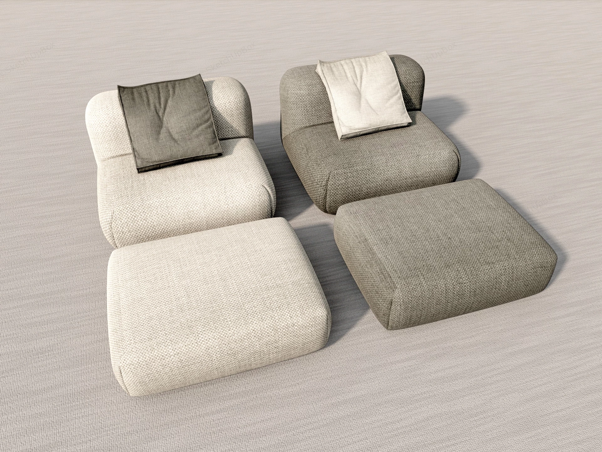 Fabric Lounge Chairs With Ottoman sketchup model preview - SketchupBox