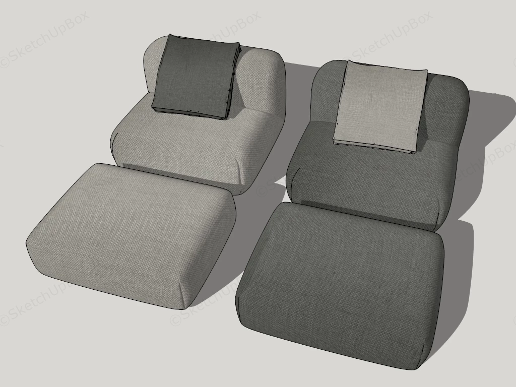 Fabric Lounge Chairs With Ottoman sketchup model preview - SketchupBox