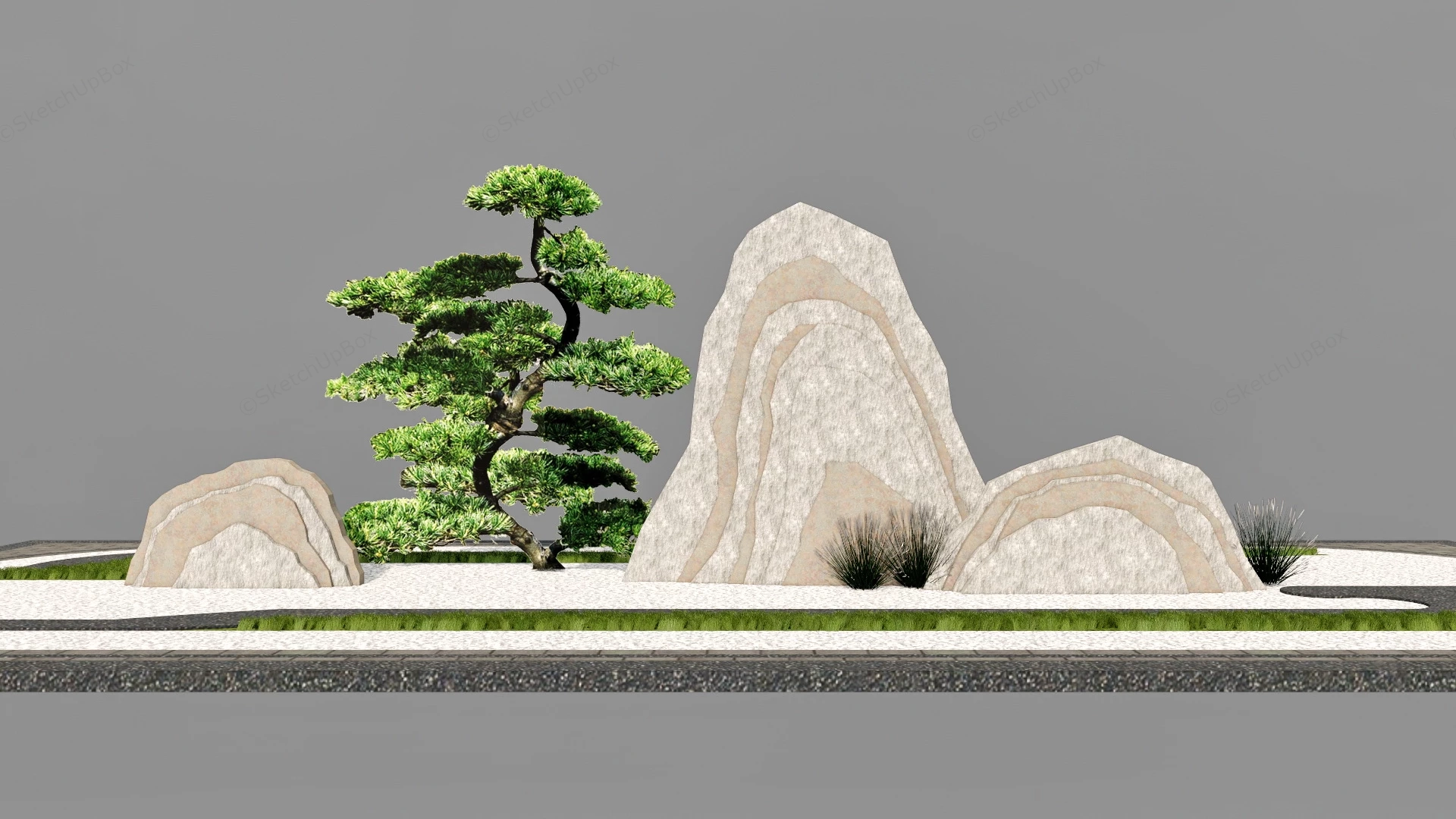 Japanese Zen Rock Garden sketchup model preview - SketchupBox