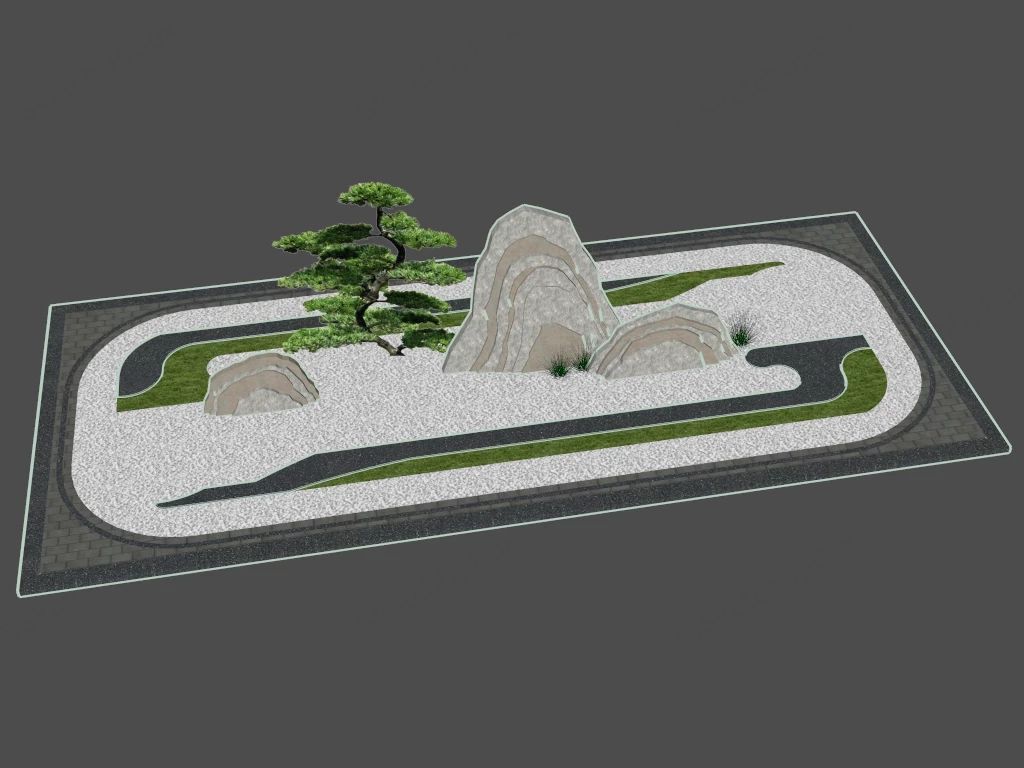 Japanese Zen Rock Garden sketchup model preview - SketchupBox