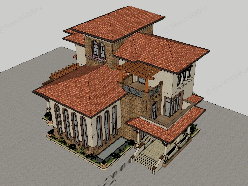 Modern Stone House Exterior Design sketchup model preview - SketchupBox