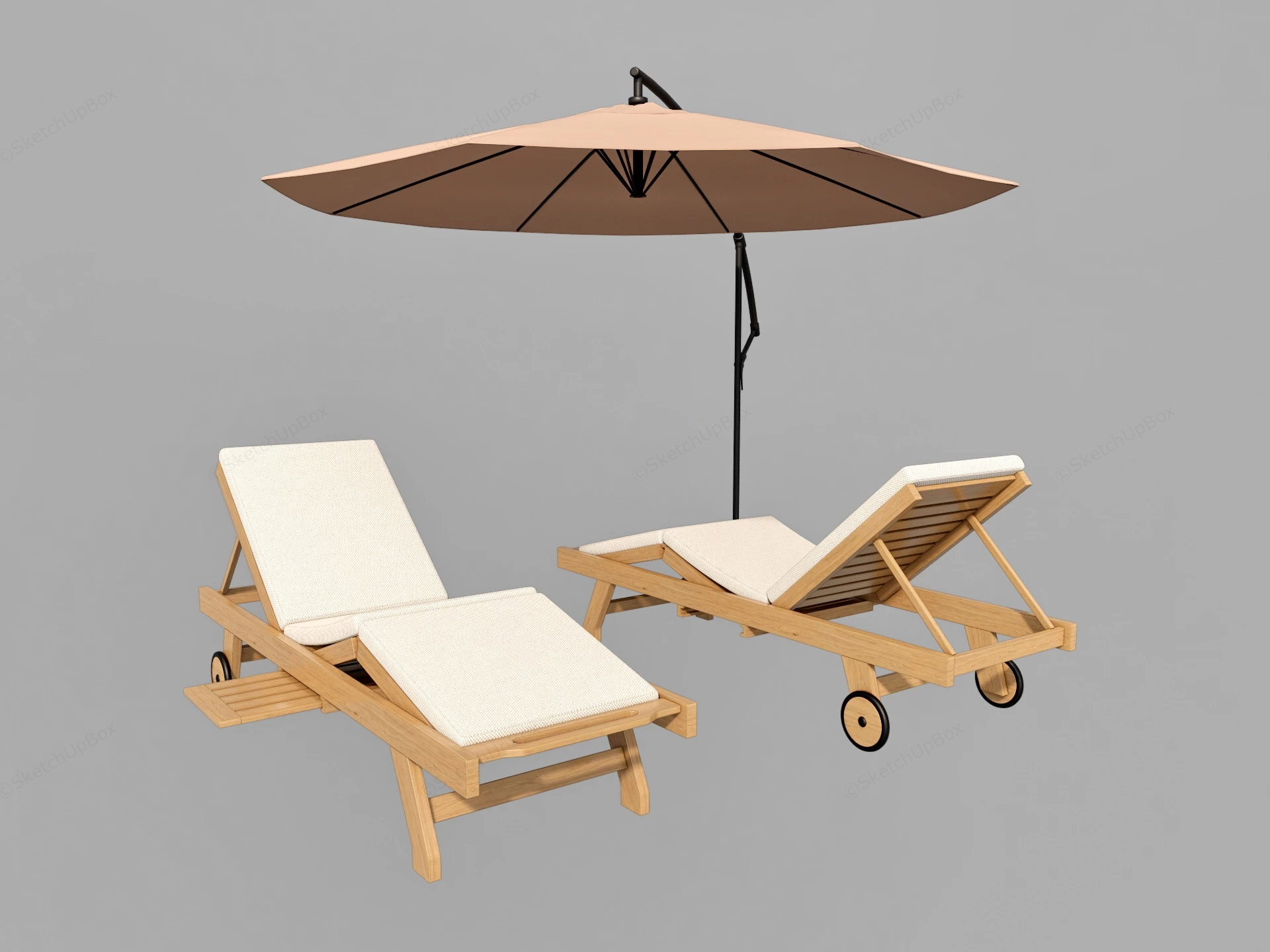 Wooden Sun Lounger And Umbrella sketchup model preview - SketchupBox