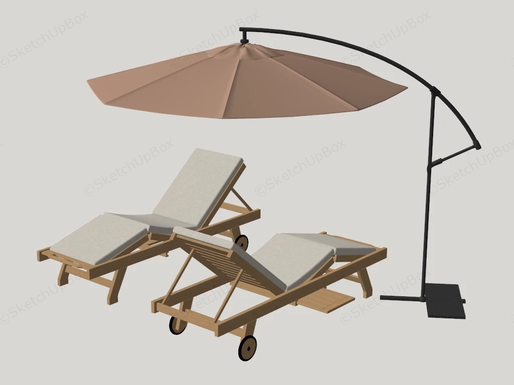 Wooden Sun Lounger And Umbrella sketchup model preview - SketchupBox