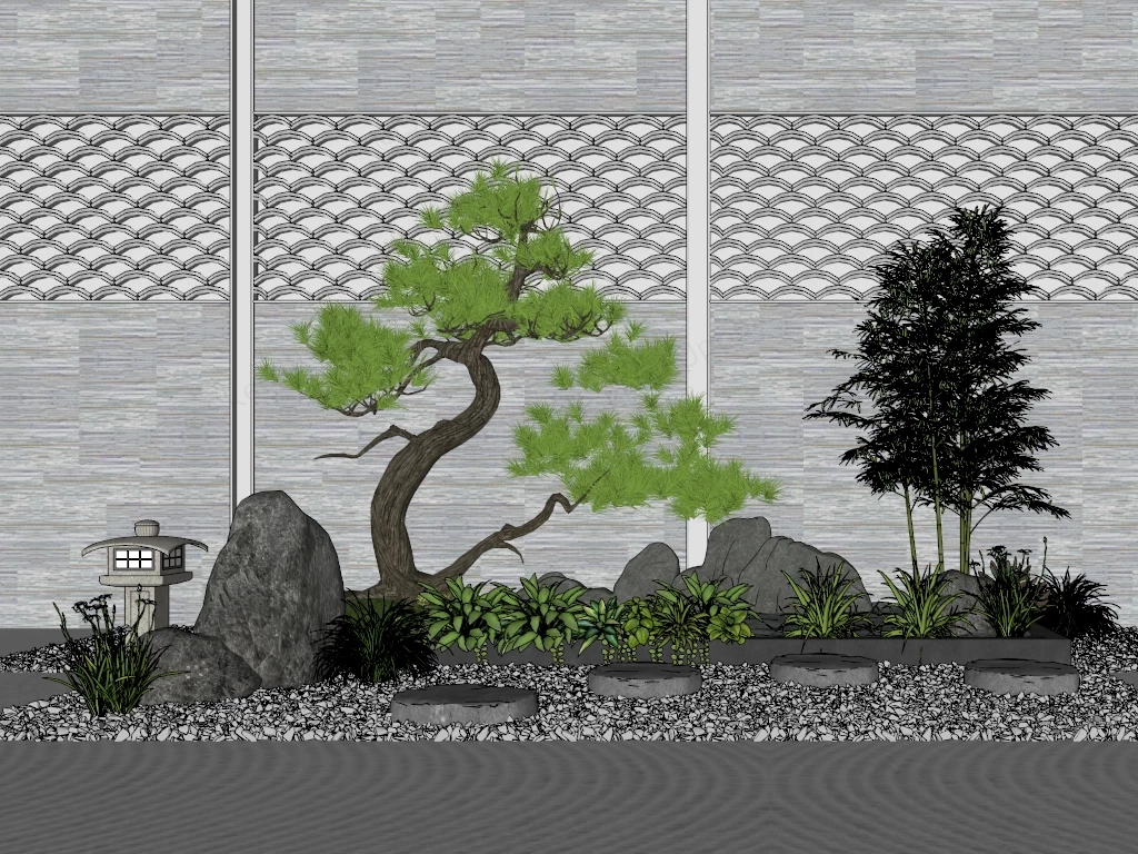 Japanese Zen Rock Garden sketchup model preview - SketchupBox